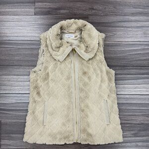 Calvin Klein Cream Quilted Faux Fur Vest - Size XS